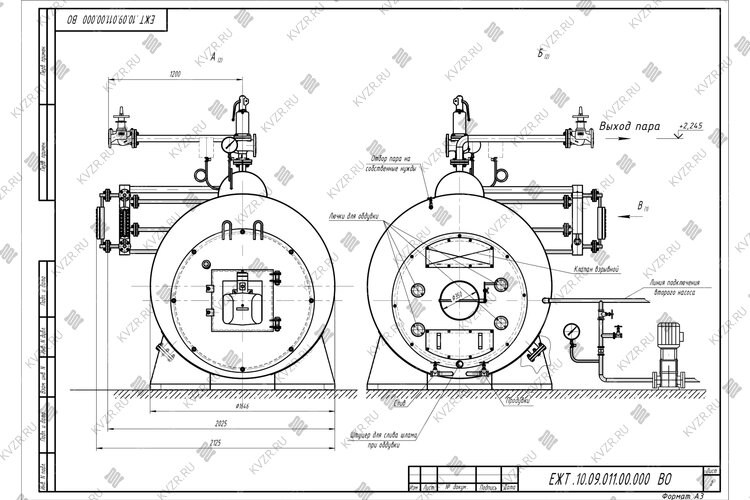 Чертеж парового котла Е 1.0 0.9 на мазуте