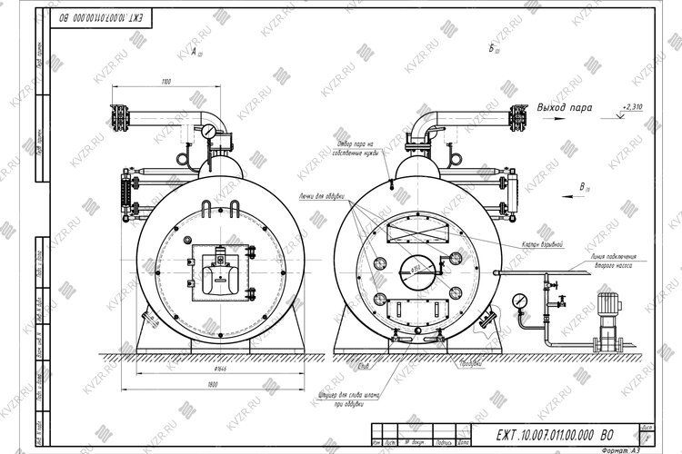 Чертеж мазутного парового котла КП 1000